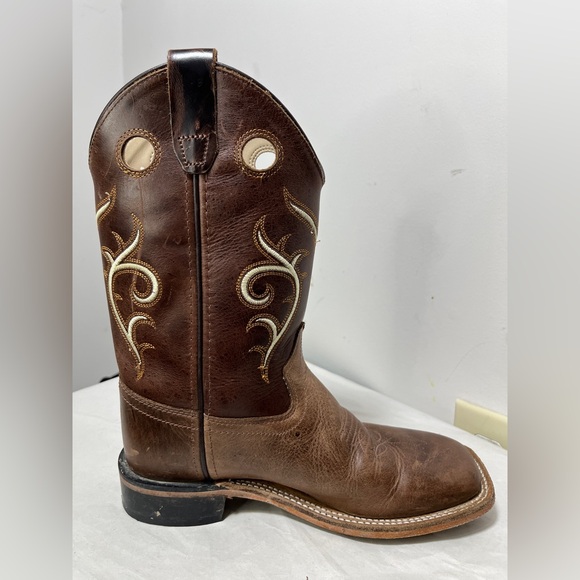Old West Kids Leather Square Toe Cowboy Boots Sz 3 Western Country South - Picture 8 of 14